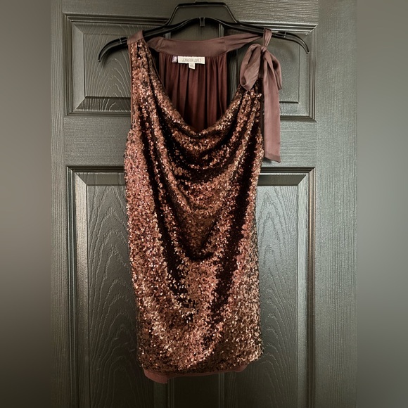 Jennifer Lopez Tops - Jennifer Lopez Brown Sequin Cowl Neck top